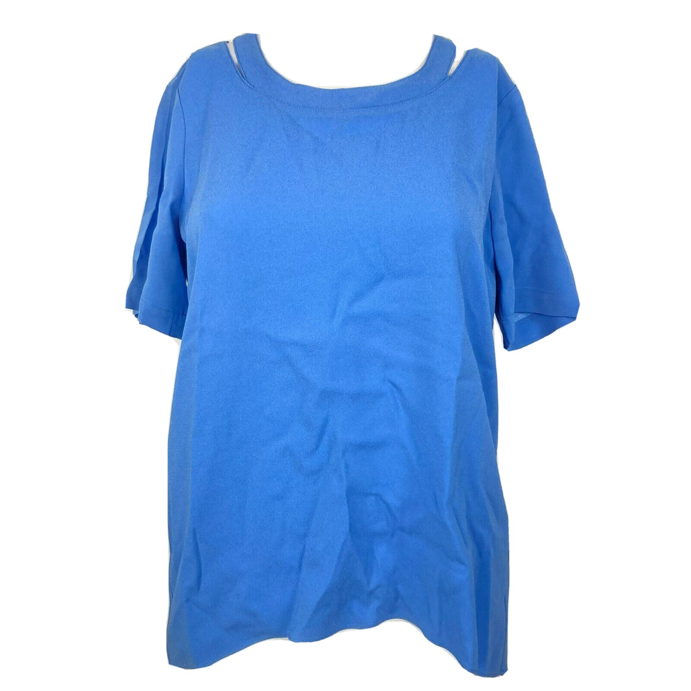 Tibi Shirt Womens Sz XS Blue Short Sleeve Top Pullover Lightweight Cutouts